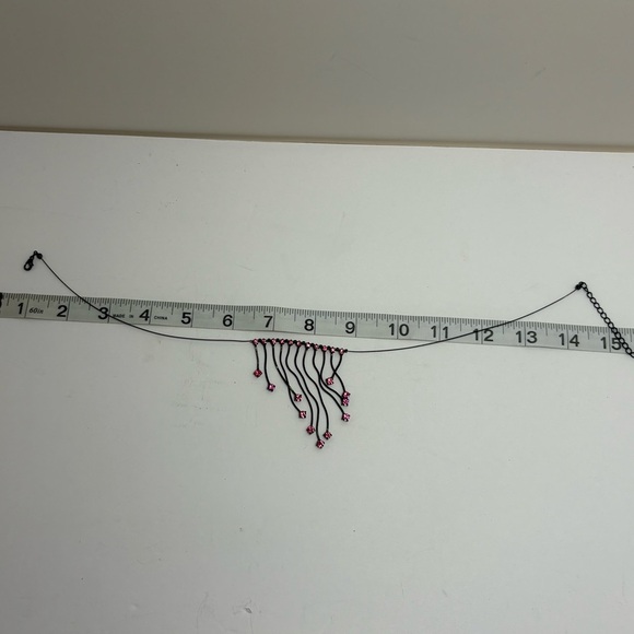 Hot Pink Waterfall Crystal Necklace on Black Metal Chain - Picture 5 of 6